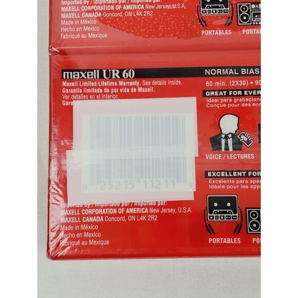 2-Pack MAXELL UR Normal Bias 60 Minute Blank Cassette Tapes SEALED NEW! - Picture 3 of 3